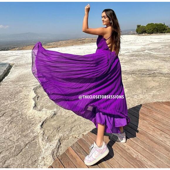 ZARA BLOGGER FAVE!!! Strappy Pleated Midi Dress NWT 💜 - Picture 11 of 16